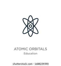 Atomic orbitals icon. Thin linear atomic orbitals outline icon isolated on white background from education collection. Line vector sign, symbol for web and mobile