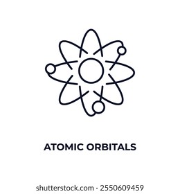 ícone de contorno de orbitais atômicos. Vetor linear do conceito de educação. Ícone de orbitais atômicos de linha fina isolado no fundo branco