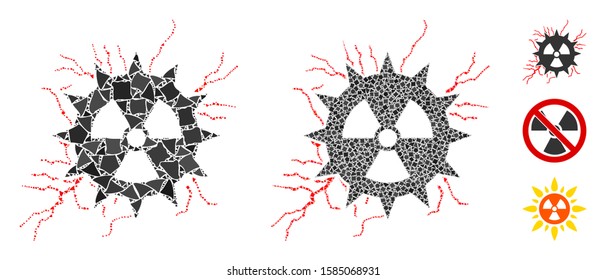 Atomic power sparks icon composition of trembly parts in variable sizes and color tints, based on atomic power sparks icon. Vector ragged parts are composed into collage.
