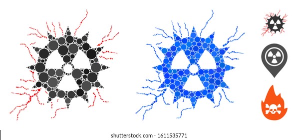 Atomic power sparks mosaic of spheric dots in various sizes and color tinges, based on atomic power sparks icon. Vector random circles are combined into blue mosaic.
