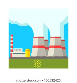 Atomic Power Station Flat Vector Illustration In Simplified Style 