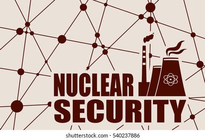 Atomic power station icon. Nuclear security text. Molecule And Communication Background. Vector brochure or report design template. Connected lines with dots.
