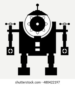 atomic robot, icon, flat illustration isolated on white background