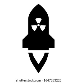 Atomic rocket flying Nuclear missile weapons Radioactive bomb Military concept icon black color vector illustration flat style image