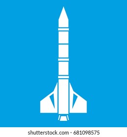 Atomic rocket icon white isolated on blue background vector illustration