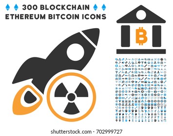 Atomic Rocket Science pictograph with 300 blockchain, cryptocurrency, ethereum, smart contract symbols. Vector clip art style is flat iconic symbols.