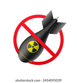 Atomraketen hören auf zu bombardieren. Bomben sind verboten. Hör auf mit dem Krieg. Atombombe isoliert auf weißem Hintergrund. Vektorillustration