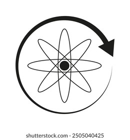 Atomic rotation symbol. Circular arrow element. Science concept icon. Vector illustration.