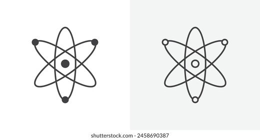 Atomic Science Icon Set. Particle physics nucleus vector symbol. Subatomic proton and neutron orbit sign.
