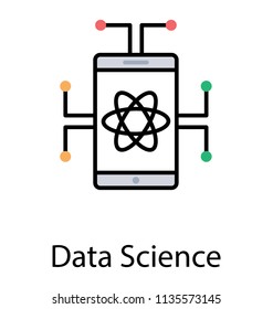 
An atomic sign embedded on mobile screen, icon for data science 
