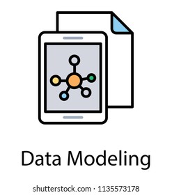 
An atomic sign embedded on mobile screen with a document, icon for data science 
