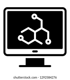 An atomic sign embedded on monitor screen, icon for data science 