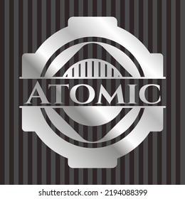 Atomic silvery emblem or badge. Vector Illustration. Mosaic. 