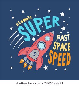gráfico del lema del espacio atómico, con ilustraciones y secuencias de vectores con temática espacial. Para impresiones de camisetas, carteles y otros usos.