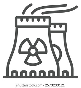 Atomic station pipes line icon, atomic energy concept. Vector graphics. Radioactivity seal on nuclear power plant sign on white background, outline style icon for mobile or web design