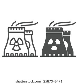 Atomic station pipes line and solid icon, atomic energy concept. Vector graphics. Radioactivity seal on nuclear power plant sign on white background, outline style icon for mobile or web design