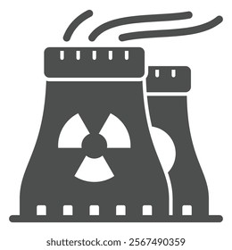 Atomic station pipes solid icon, atomic energy concept. Vector graphics. Radioactivity seal on nuclear power plant sign on white background, glyph style icon for mobile or web design