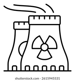 Atomic station pipes thin line icon, atomic energy concept. Vector graphics. Radioactivity seal on nuclear power plant sign on white background, linear style for mobile or design
