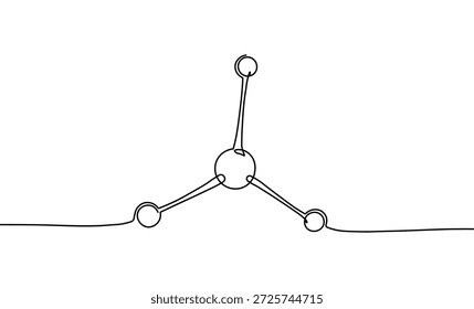 Estructura atómica con líneas conectadas e ilustración gráfica limpia de diseño simétrico de tres puntas