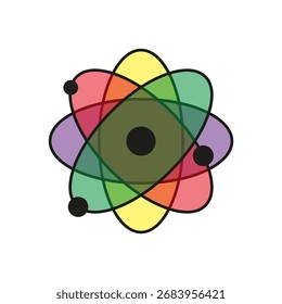Icono de estructura atómica. Elemento del núcleo de partícula. Emblema del Vector científico. Colorida ilustración de órbita. EPS 10.