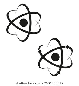 Atomic structure icon. Scientific molecule illustration. Abstract energy symbol. Black and white contrast.