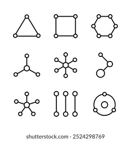 Iconos de estructura atómica. Estilo de contorno. Vector. Aislar sobre fondo blanco.