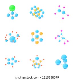 Atomic structure icons set. Isometric set of 9 atomic structure vector icons for web isolated on white background