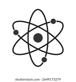 Atomic Symbol Representing Science Technology and Education in Black and White Graphic. Concept of science, physics, atomic structure, minimalism. Icon, symbol, design element.  