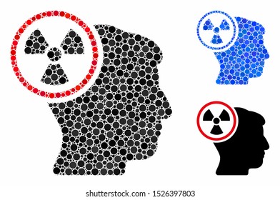 Atomic thinking head mosaic for atomic thinking head icon of small circles in various sizes and color tinges. Vector round dots are composed into blue mosaic.