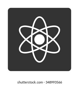 Atomic vector icon. Style is flat rounded square button, white and gray colors, white background.