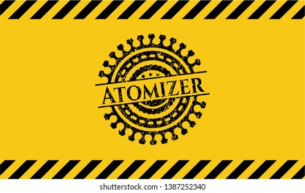 Atomizer black grunge emblem with yellow background. Vector Illustration. Detailed.