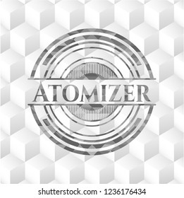 Atomizer realistic grey emblem with cube white background