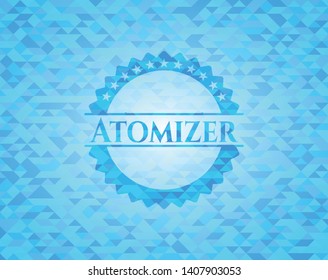 Atomizer sky blue emblem with mosaic ecological style background