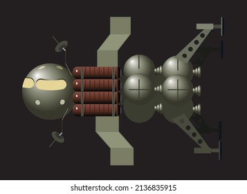 atompunk space station, History of spaceflight vector illustration. 