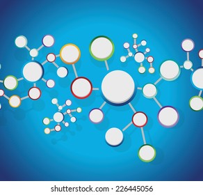 atoms diagram link network connection illustration design over a blue background