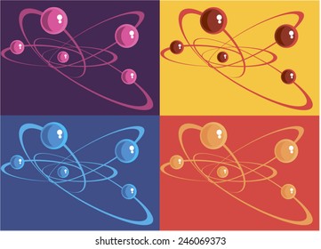 Atoms, electrons.  Abstract graphic image.  Several color options. Color versions.