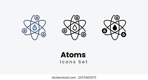 Atoms Icons symbol vector elements for infographic web stock illustration.