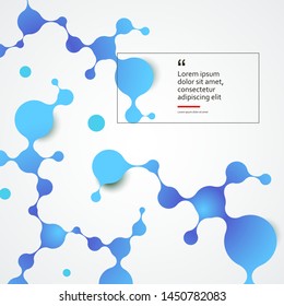 Atoms and molecular structure with blue connected spherical particles. Chemical and medical and technology vector illustration