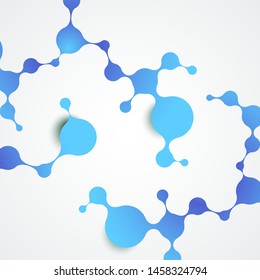 Atoms and molecular structure with blue connected spherical particles. Chemical and medical and technology vector illustration