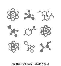 Atoms and molecules bonds and structure icon set. Molecule cell and atom line and glyph, editable stroke icons.