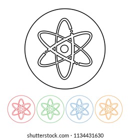 Atoms or molecules icon in a modern thin line style vector molecular orbit science symbol outline with four color variations