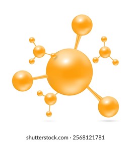 Atoms molecules orange glossy. Icon 3D isolated on white background. Minerals vitamins complex. Medical and science concept. Vector EPS10 illustration