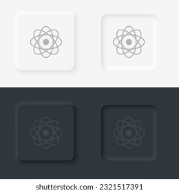 Átomos, estilo neomorfismo, icono vector con botón