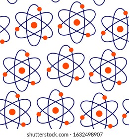 Atoms seamless pattern. Repetitive vector illustration on transparent background. EPS 10.