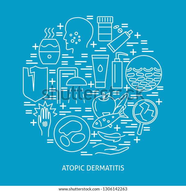 Atopic Dermatitis Symptoms Treatment Round Concept Stock Vector ...