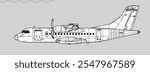 ATR 42-500. Vector drawing of turboprop regional airliner. Side view. Image for illustration and infographics.