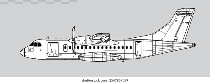 ATR 42-500. Vector drawing of turboprop regional airliner. Side view. Image for illustration and infographics.