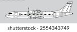 ATR 72-500. Vector drawing of turboprop short-haul regional airliner. Side view. Image for illustration and infographics.