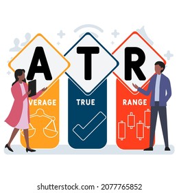 ATR - Tacrónimo medio de verdadero rango. fondo de concepto de negocio.  concepto de ilustración vectorial con palabras clave e iconos. ilustración con iconos para banner web, volante, aterrizaje 
