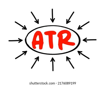 ATR Average True Range - Technical Analysis Volatility Indicator For Commodities, Acronym Text Concept With Arrows